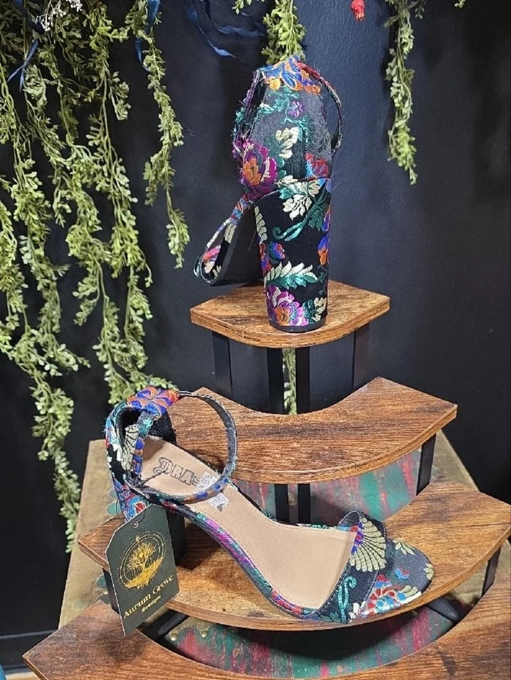 Embroidered Floral Block Heel- Asian Inspired Design